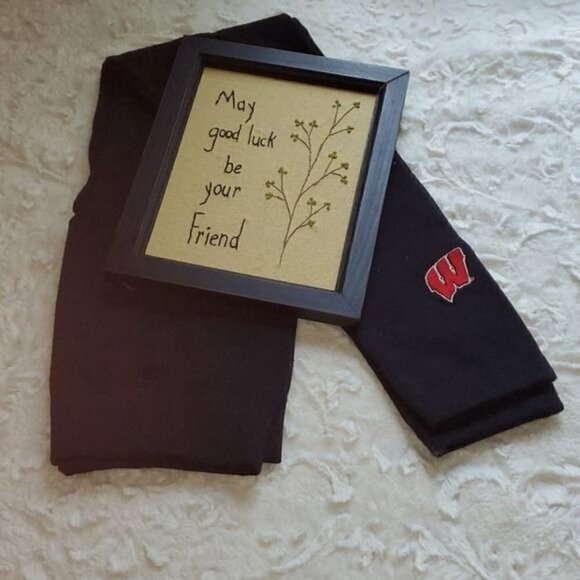 ZOOZATZ Collegiate Embroidered WISCONSIN Badgers Red "W" Black Sz. L Leggings - Picture 1 of 6